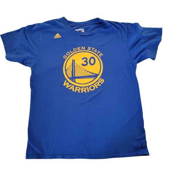 Golden State Warriors Stephen Curry 30 Blue T-Shirt L/G Adidas 100% Cotton - Picture 1 of 3